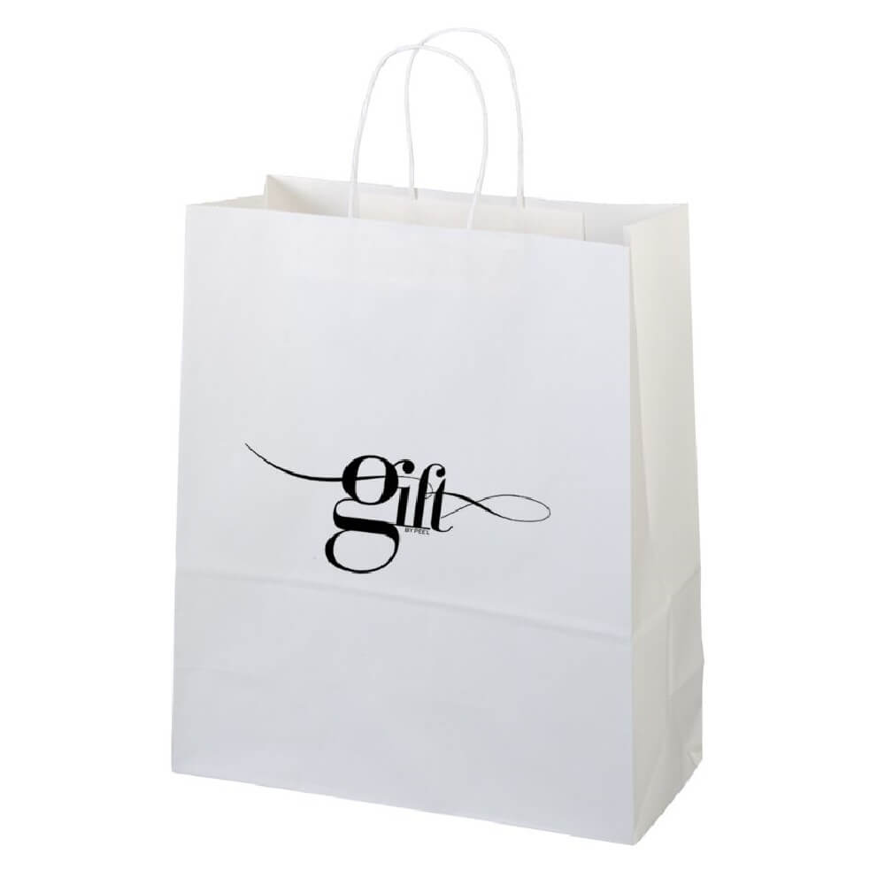 Sacose din Hartie Alba Personalizate, 25x14x38.5 cm, 1 Culoare Fata, 90 g/m², Maner Sfoara, Sacose din Hartie Personalizate, Pungi Hartie Personalizate, Sacosa Hartie Personalizata, Sacosa Alba Hartie Personalizata