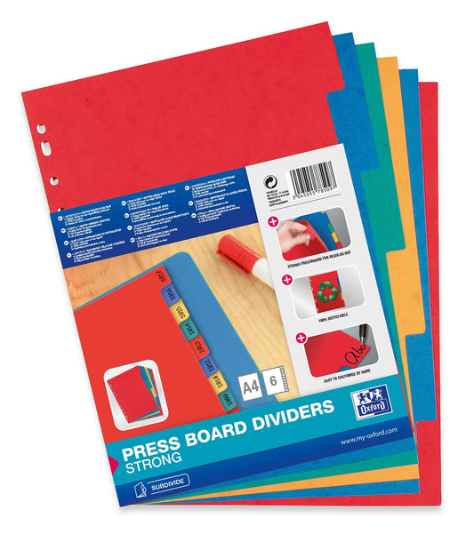 Separatoare Carton Color, A4, 180g/mp, 6 Culori/set, Oxford