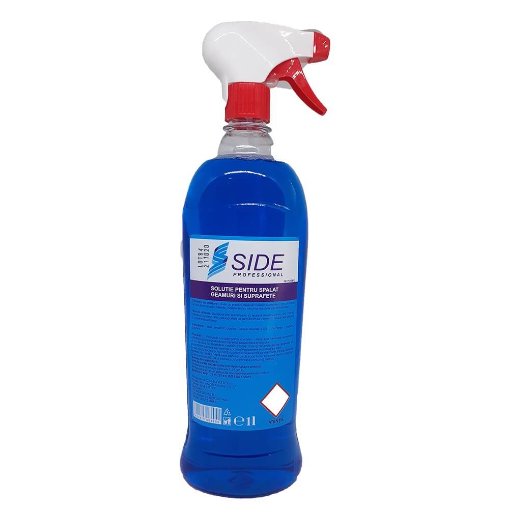 Spray Geamuri SIDE, 1L, Solutii Geamuri, Solutie Curatat Geamuri, Detergent de Geamuri, Solutie Spalat Geamuri, Produse Curatat Geamuri, Solutii Spray pentru Geamuri si Sticla, Pulverizatoare pentru Geamuri si Sticla