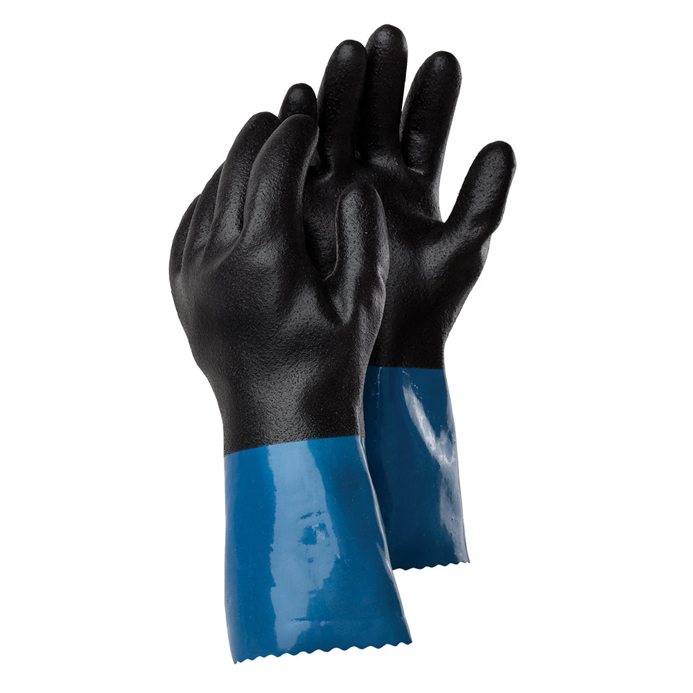 Manusi Tegera 71000, protectie chimica, nitril/PVC, nailon, granulat, negru/albastru, marime 8, flexibile, durabile