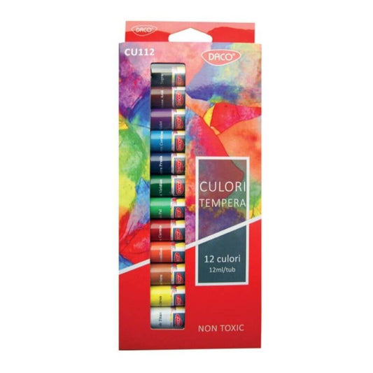 Vopsea Tempera DACO, 12 Culori/Set, 12 ml/Tub, Multicolor,  Set Tempera, Acuarele Tempera, Tempera Acuarele, Tempera Tub, Culoare Tempera, Tempera, Acuarele, Culori Tempera, Vopsele Tempera, Culori pentru Pictura