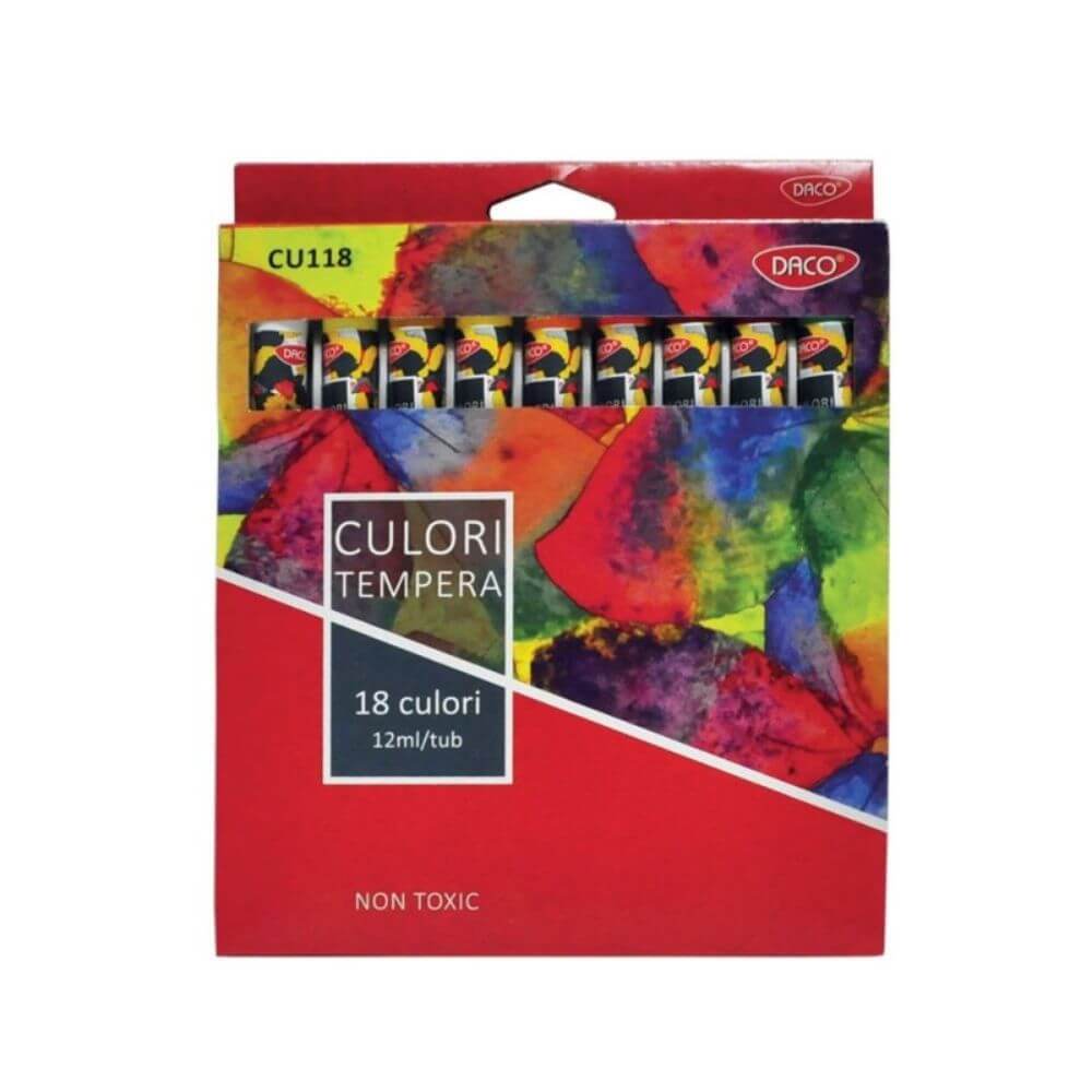 Vopsea Tempera DACO, 18 Culori/Set, 12 ml/Tub, Multicolor, Set Tempera, Acuarele Tempera, Tempera Acuarele, Tempera Tub, Culoare Tempera, Tempera, Acuarele, Culori Tempera, Vopsele Tempera, Culori pentru Pictura