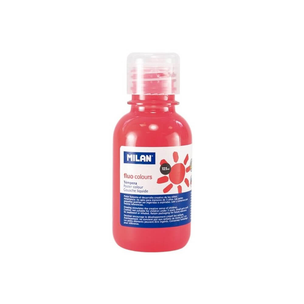 Vopsea Tempera MILAN, 125 ml, Rosu Coral Fluorescent, Tempera Lichida, Tempera 125 ml, Culori Tempera 125 ml, Vopsea Tempera, Vopsele Tempera, Acuarele Tempera, Culori Tempera, Vopsea Pictura, Tempera Acuarele, Culoare Tempera, Culori pentru Pictura