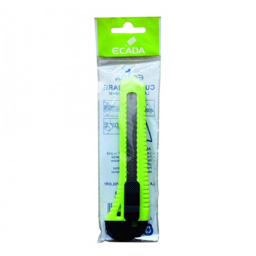 Set 12 Cuttere Clasice Mari ECADA, Lama de 18 mm, Plastic/Metal, Culoare Verde/Negru, Cutter cu Sistem de Blocare, Cutter Clasic, Cutter Clasic Mare, Cutter, Set Cuttere