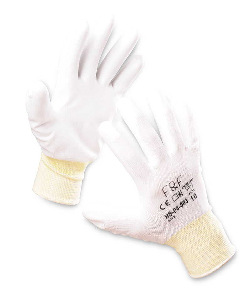 Manusi Protectie, Standard En420, En388:4131, Degete Cauciucate Cu Polyurethan - Marimea 6 - Albe