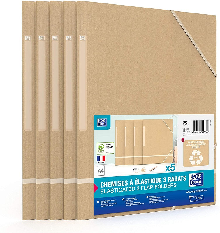 Mapa Carton Reciclat, Cu Elastic Pe Colturi, 5 Buc/set, Oxford Touareg - Kraft/alb