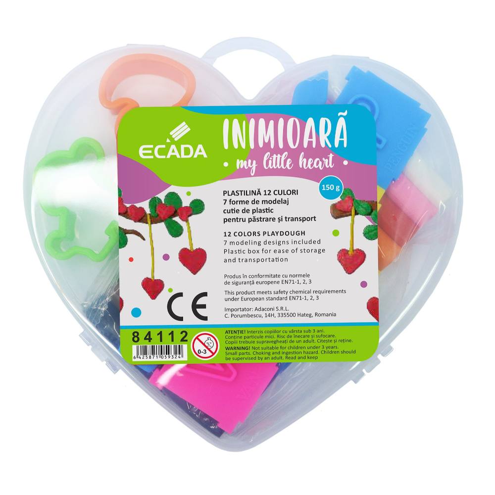 Plastilina pentru Modelat Ecada, 12 Culori, 150 g, 7 Forme de Modelaj, in Cutie in Forma de Inima, Plastilina Scoala, Plastilina Gradinita, Plastilina Modelare, Plastilina Modelat, Plastilina pentru Copii, Plastilina Ambalata, Plastilina Ecada