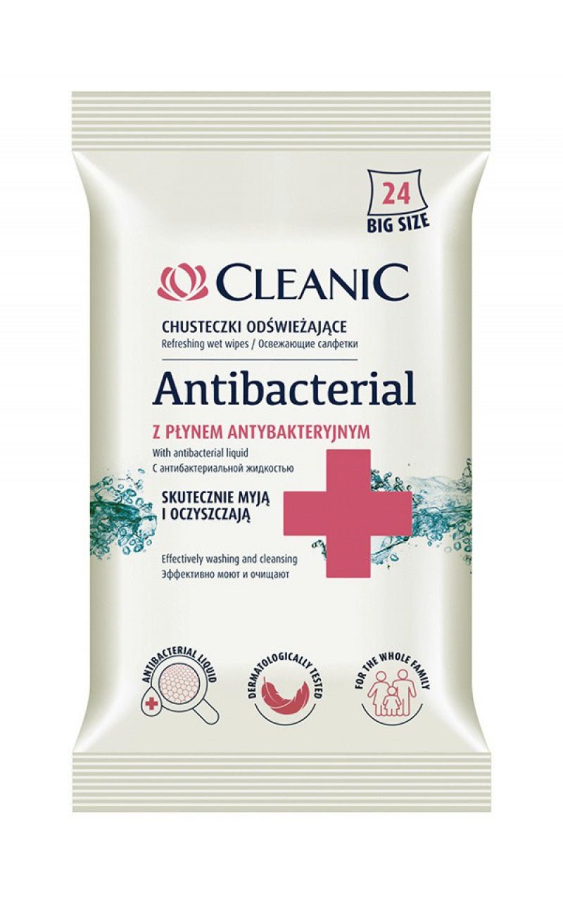 Servetele Umede Cleanic, Antibacteriene, Recomfortante, 24 Buc/pachet, Pentru Maini Si Corp