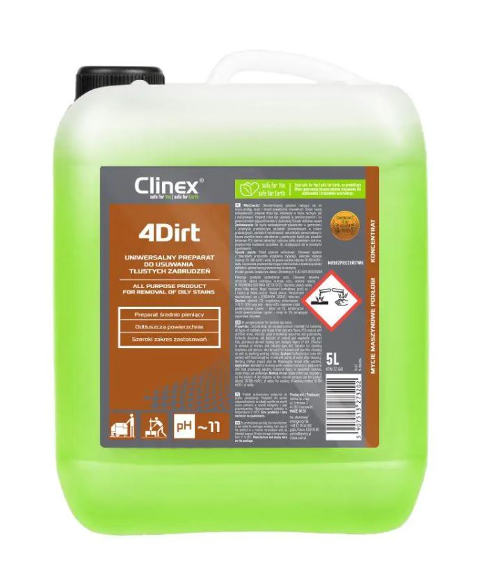 Clinex 4 Dirt, 5 Litri, Detergent Concentrat, Universal, Pentru Degresare Si Curatare Suprafete Murd