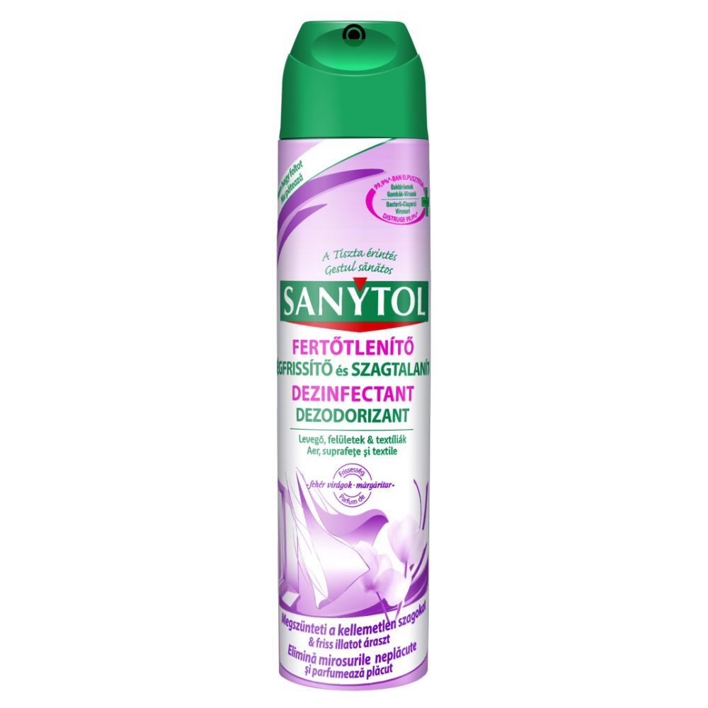 Odorizant Dezinfectant Sanytol, 300 ml, pentru Aer, Textile si Suprafete, Parfum de Flori Margaritar, Dezodorizant Aer, Dezinfectant Aer, Dezodorizant Textile, Dezinfectant Textile, Dezinfectant Suprafete, Dezinfectant Aerosol