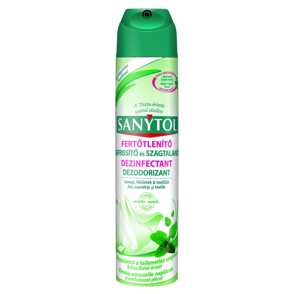 Odorizant Dezinfectant Sanytol, 300 ml, pentru Aer, Textile si Suprafete, Parfum de Menta, Dezodorizant Aer, Dezinfectant Aer, Dezodorizant Textile, Dezinfectant Textile, Dezinfectant Suprafete, Dezinfectant Aerosol
