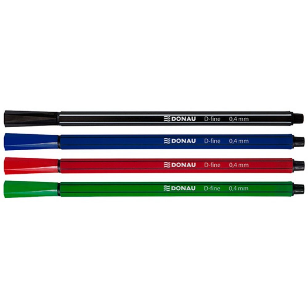 Fineliner cu scriere de 0.4 mm, 4 Buc/Set, Corp Hexagonal, Multicolor, Instrumente de Scris, Finelinere DONAU, Pixuri Donau