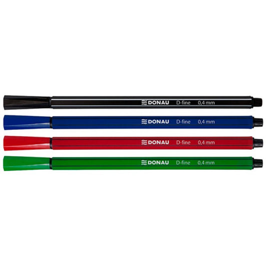 Fineliner cu scriere de 0.4 mm, 4 Buc/Set, Corp Hexagonal, Multicolor, Instrumente de Scris, Finelinere DONAU, Pixuri Donau