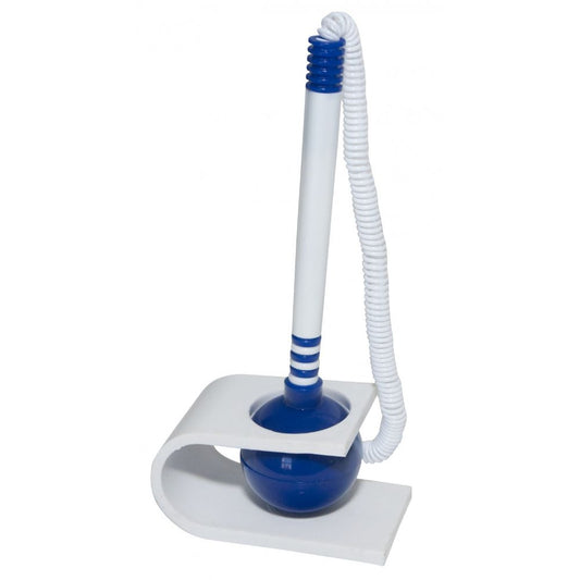 Pix cu Suport Adeziv si Lantisor din Plastic,Vertical, Corp Alb/Albastru, Culoarea Albastra,Pixuri OFFICE Products, Pixuri cu Suport, Accesorii Birou,Instrumente de Scris