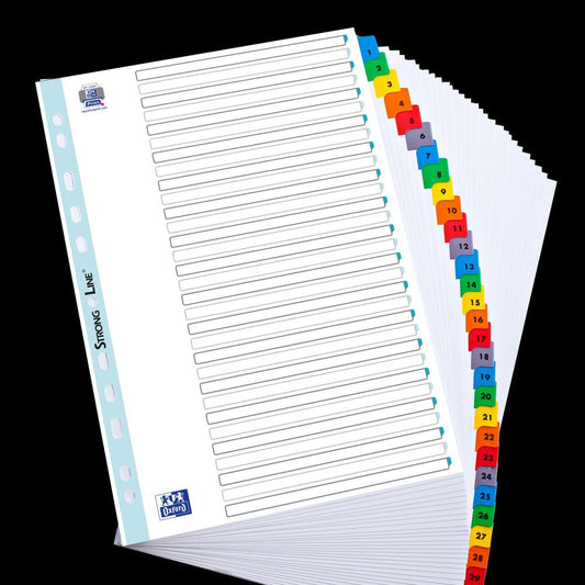 Index Carton Numeric Oxford A4 1-31, 20 File/set, 170g/mp, 11 Perforatii Pentru Indosariere, Include Cuprins, Culoare Alb Cu Margine Color