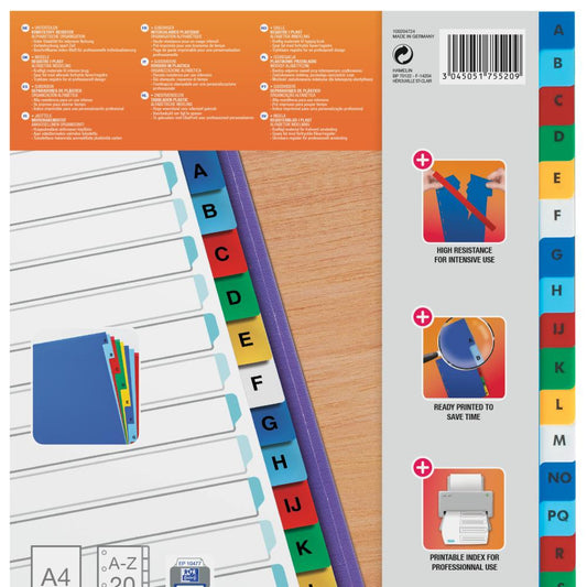 Index Plastic Alfabetic Oxford A4 A-z, 20 File/set, 11 Perforatii Pentru Indosariere, Include Cuprins, Culoare Alb Cu Margine Color