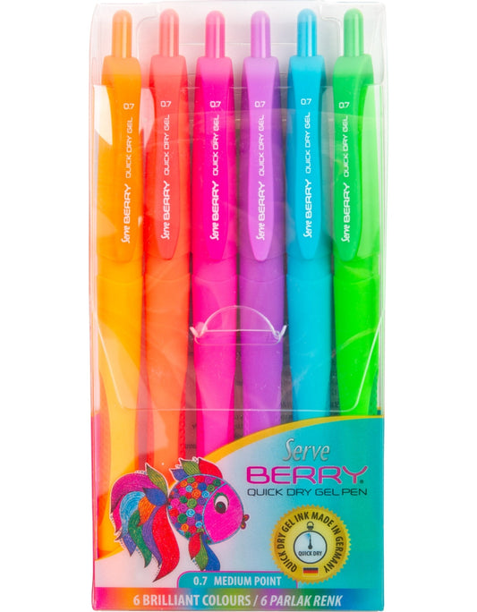 Pix Cu Gel Berry, 0.7 Mm, Set 6 Bucati/blister (negru, Verde, Rosu, Rosu Intens, Mov, Turcoaz)
