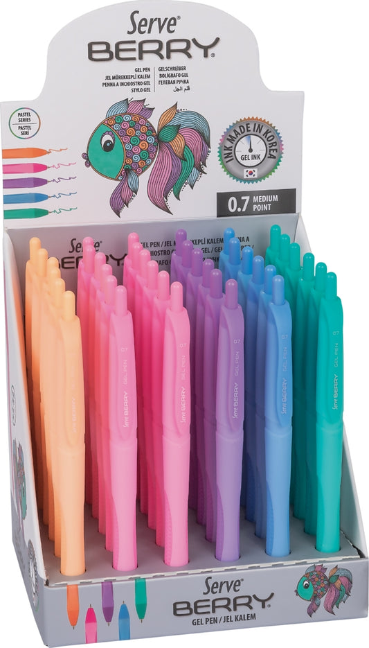 Pix Cu Gel Berry, 0.7 Mm, Culori Pastel, Set 5 Bucati/blister (portocaliu, Turcoaz, Albastru, Mov, Roz)