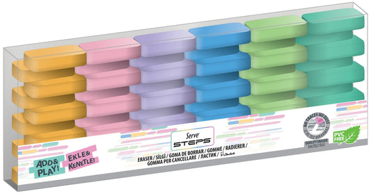 Radiera Steps, Culori Pastel, Set 6 Bucati/blister
