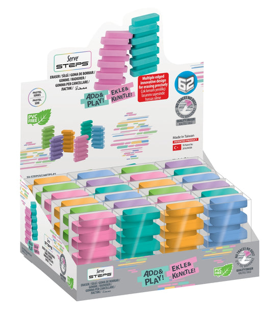 Radiera Steps, Culori Pastel, 1 Bucata/blister, Prezentare Pe Display 24 Bucati