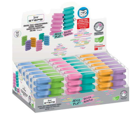 Radiera Steps, Culori Pastel, 2 Bucati/blister, Prezentare Pe Display 18 Bucati
