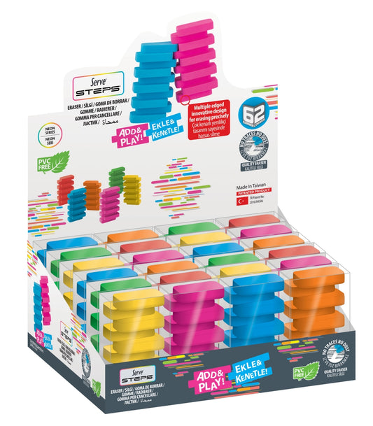 Radiera Steps, Culori Fluorescente, 1 Bucata/blister, 24 Bucati, Prezentare Pe Display Expunere