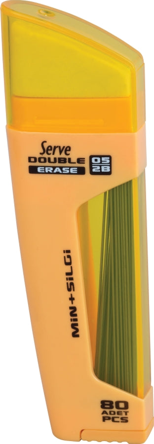 Serve Double Erase, Mine Creion 2b + Radiera, 80 Mine X 0.5 Mm, Corp Galben Fluorescent