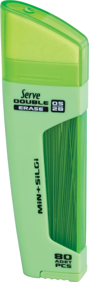 Serve Double Erase, Mine Creion 2b + Radiera, 80 Mine X 0.5 Mm, Corp Verde Fluorescent