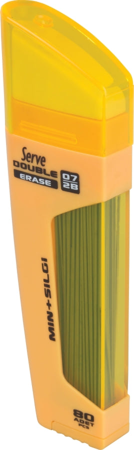 Serve Double Erase, Mine Creion 2b + Radiera, 80 Mine X 0.7 Mm, Corp Galben Fluorescent