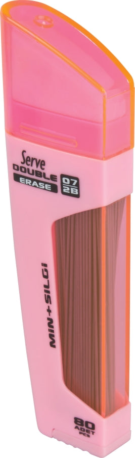 Serve Double Erase, Mine Creion 2b + Radiera, 80 Mine X 0.7 Mm, Corp Roz