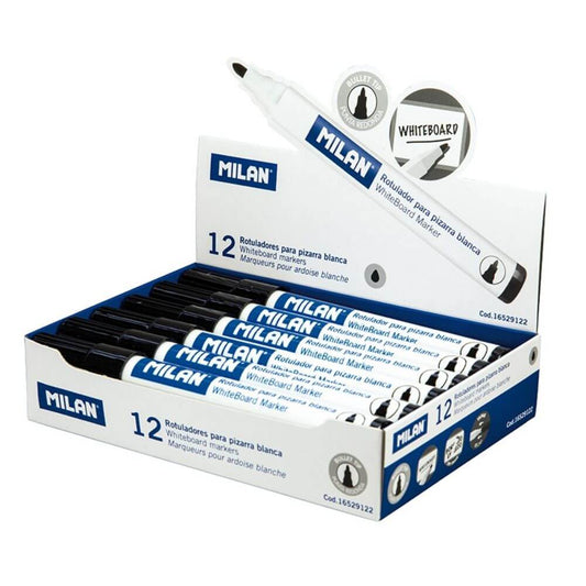Set 12 Markere MILAN Negre Pentru Tabla Magnetica, Marker, Marker Negru, Markere Negre, Marker cu Cerneala Neagra, Marker Nepermanent Tabla, Markere Nepermanente Tabla, Marker Negru Tabla Magnetica, Marker Whiteboard