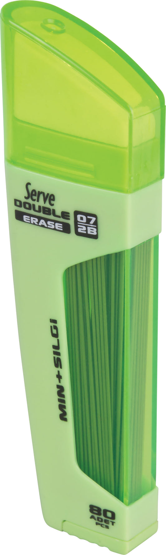 Serve Double Erase, Mine Creion 2b + Radiera, 80 Mine X 0.7 Mm, Corp Verde Fluorescent
