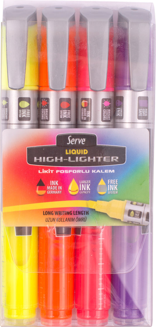 Textmarker Cerneala Lichida, Set 4 Bucati/blister (galben, Portocaliu, Roz, Verde)