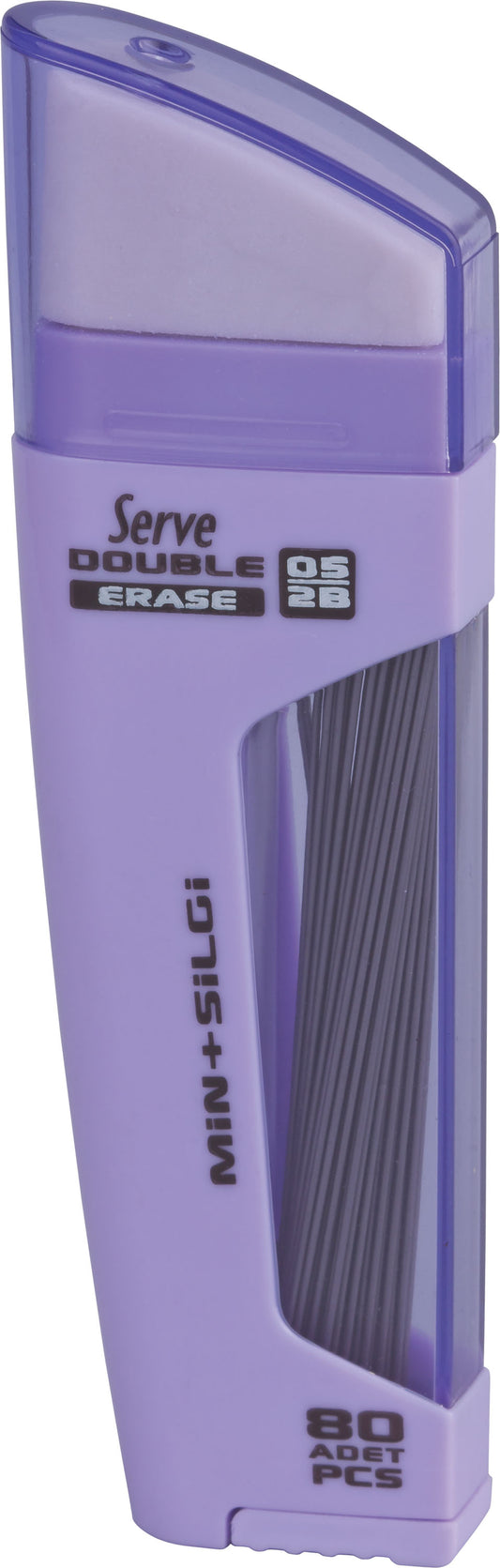 Serve Double Erase, Mine Creion 2b + Radiera, 80 Mine X 0.5 Mm, Corp Mov Pastel