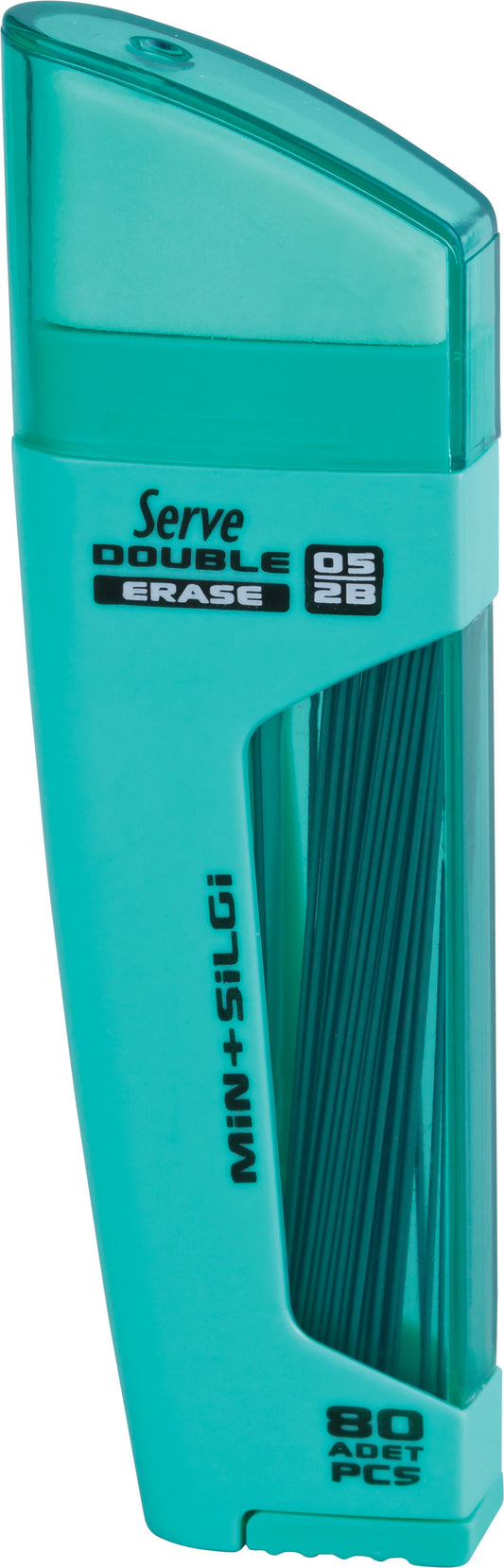 Serve Double Erase, Mine Creion 2b + Radiera, 80 Mine X 0.5 Mm, Corp Turcoaz Pastel