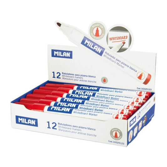 Set 12 Markere MILAN Rosii Pentru Tabla Magnetica, Marker, Marker Rosu, Markere Rosii, Marker cu Cerneala Rosie, Marker Nepermanent Tabla, Markere Nepermanente Tabla, Marker Rosu Tabla Magnetica, Marker Whiteboard