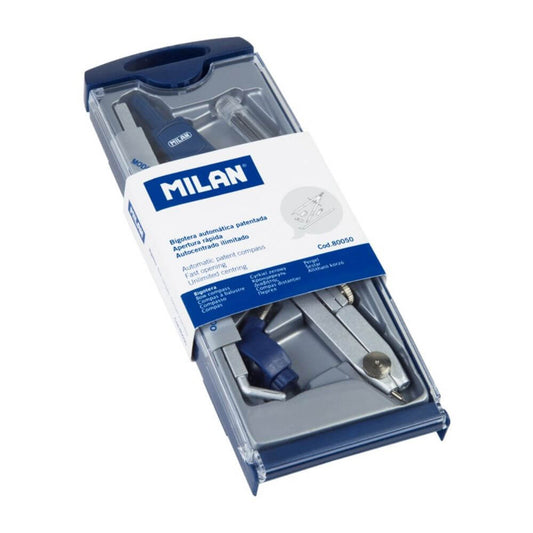 Trusa Compas Metalic MILAN cu Reglare Rapida, 4 Accesorii Incluse, Gri/Albastru, Compas Matematica, Compas Scolar, Trusa Compas pentru Scolari, Compas pentru Scolari, Compas pentru Geometrie, Trusa Desen Tehnic, Rechizite Scolare, Instrumente Geometrie