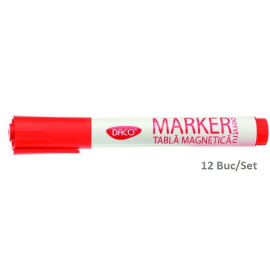 Set 12 Markere DACO Rosii Pentru Tabla Magnetica, Varf 3 mm, Marker, Marker Rosu, Markere Rosii, Marker cu Cerneala Rosie, Marker Nepermanent Tabla, Markere Nepermanente Tabla, Marker Rosu Tabla Magnetica, Marker Whiteboard