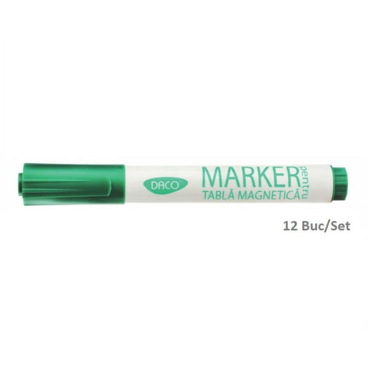 Set 12 Markere DACO Verzi Pentru Tabla Magnetica, Varf 3 mm, Marker, Marker Verde, Markere Verzi, Marker cu Cerneala Verde, Marker Nepermanent Tabla, Markere Nepermanente Tabla, Marker Verde Tabla Magnetica, Marker Whiteboard