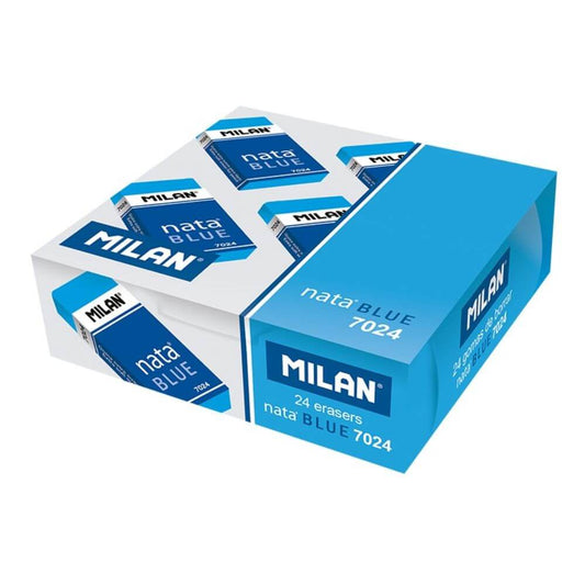 Set 24 Radiere MILAN 70241, Cauciuc Sintetic, Ambalaj de Protectie, Culoare Albastra, Radiera Albastra, Radiere din Cauciuc, Radiere si Gume de Sters, Set Radiere, Set Gume de Sters, Radiere MILAN, Accesorii Birou, Rechizite Scolare