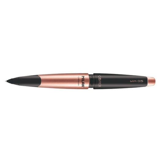 Creion Mecanic MILAN Copper, Mina de 0.5 mm, Radiera inclusa, Corp din Plastic Negru cu Decoratiuni Aramii, Creioane Mecanice, Creion Mecanic cu Mina, Creioane Mecanice cu Mina, Creion Mecanic cu Radiera, Creion Mecanic 0.5 mm