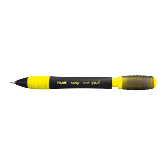 Creion Mecanic MILAN Sway, Mina de 0.5 mm, Radiera Inclusa, Corp Negru/Galben din Plastic si Metal, Creioane Mecanice, Creion Mecanic cu Mina, Creioane Mecanice cu Mina, Creion Mecanic cu Radiera, Creion Mecanic 0.5 mm, Creion Mecanic Mina HB