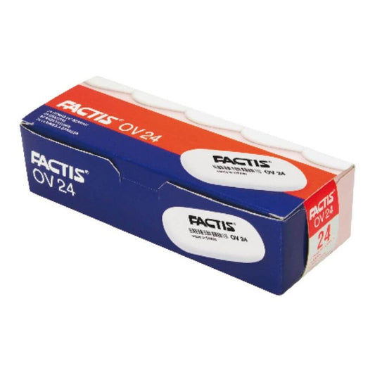 Set 24 Radiere Ovale FACTIS OV 24, Cauciuc Sintetic, Culoare Alba, Radiera Alba, Radiere Albe, Radiere Ovale, Radiere din Cauciuc, Radiere si Gume de Sters, Set Radiere, Set Gume de Sters, Radiere FACTIS, Gume de Sters FACTIS, Rechizite Scolare