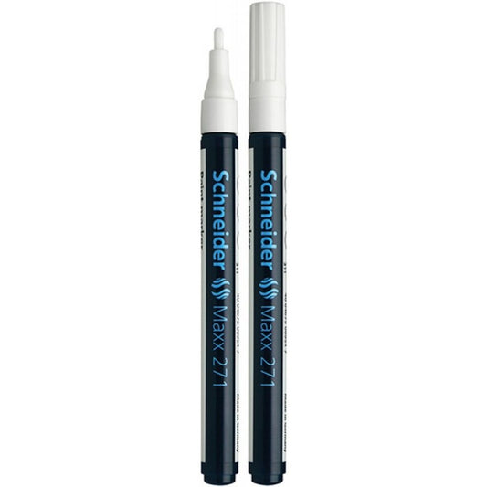 Marker cu Vopsea SCHNEIDER MAXX 271, Varf Mediu, Scriere 1-2 mm, Culoare Alba, Marker Colorat, Marker pentru Birou