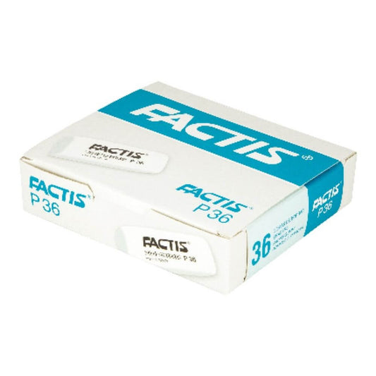 Set 36 Radiere FACTIS P 36, Cauciuc Sintetic, Culoare Alba, Radiera Alba, Radiere Albe, Radiere Ovale, Radiere din Cauciuc, Radiere si Gume de Sters, Set Radiere, Set Gume de Sters, Radiere FACTIS, Gume de Sters FACTIS, Rechizite Scolare