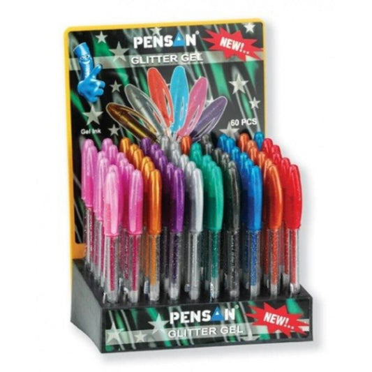 Pix cu Gel PENSAN Glitter, Mine Diferite Culori cu Sclipici, 60 Buc/Set, Varf 1 mm, Corp din Plastic Transparent, Pixuri cu Gel, Pix cu Sclipici, Pix Glitter, Pixuri cu Sclipici, Pixuri Glitter, Pix cu Gel cu Sclipici, Rechizite Scolare
