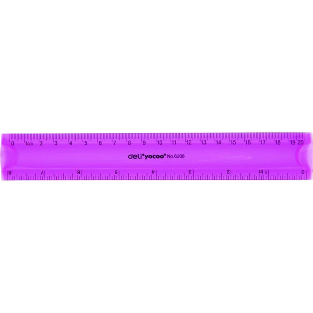 Rigla Flexibila Deli, 20 cm, Mov, Rigla Colorata Flexibila, Rigla Colorata Transparenta Flexibila, Rigla Transparenta Colorata, Rigla 20 cm, Rigla Medie, Rigla pentru Scoala, Rigla Scoala, Rigle Colorate Transparente Flexibile