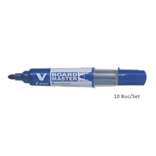 Set 10 Markere PILOT Vboard Albastre pentru Tabla Magnetica, Marker, Marker Albastru, Markere Albastre, Marker cu Cerneala Albastra, Marker Nepermanent Tabla, Markere Nepermanente Tabla, Marker Albastru Tabla Magnetica, Marker Whiteboard
