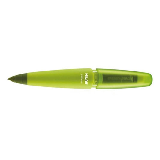 Creion Mecanic MILAN Capsule, Mina de 0.7 mm, Corp din Plastic Verde, Creioane Mecanice, Creion Mecanic cu Mina, Creioane Mecanice cu Mina, Creion Mecanic Milan, Creion Mecanic cu Radiera, Creion Mecanic 0.7 mm