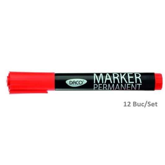 Set 12 Markere Permanente DACO, Rosii, Varf 3 mm, Marker, Marker Rosu, Markere Rosii, Marker cu Cerneala Rosie, Marker Permanent, Markere Permanente, Marker Permanent Rosu, Set Markere cu Cerneala Rosie, Set Markere Rosii